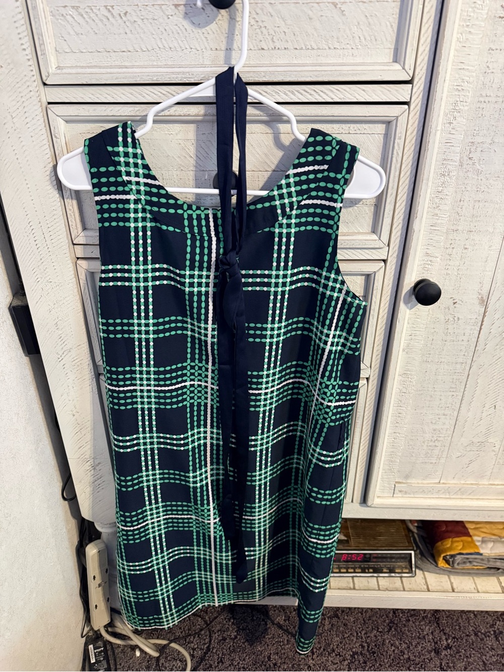Banana Republic Navy and Mint Plaid Sleeveless Midi Dress